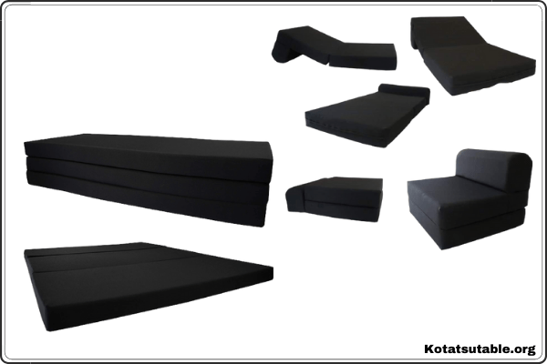 D&D Futon Furniture Shikibuton Tri Fold Foam Beds, Tri-Fold Bed, High Density 1.8 lbs Foam, Twin Size, Full, Queen Folding Mattresses. (Queen Size 4x60x80, Black)