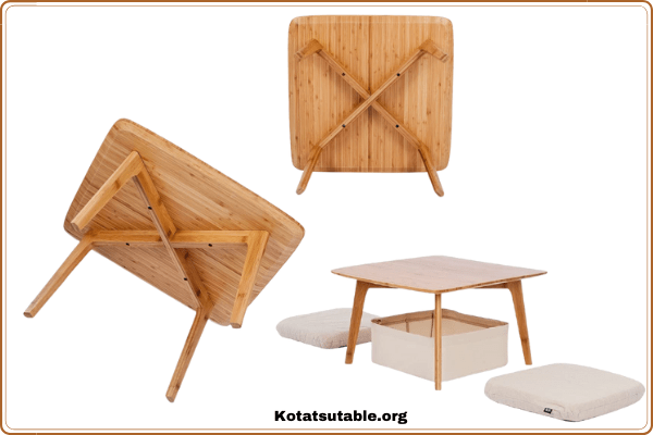 Small Coffee Table Square Tatami Table Storage Basket 2 Sponge Cushions Living Room Furniture