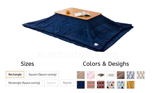EMOOR Microfiber Kotatsu Futon Set (Comforter & Rug), Rectangle, square,Round, Navy, brown,